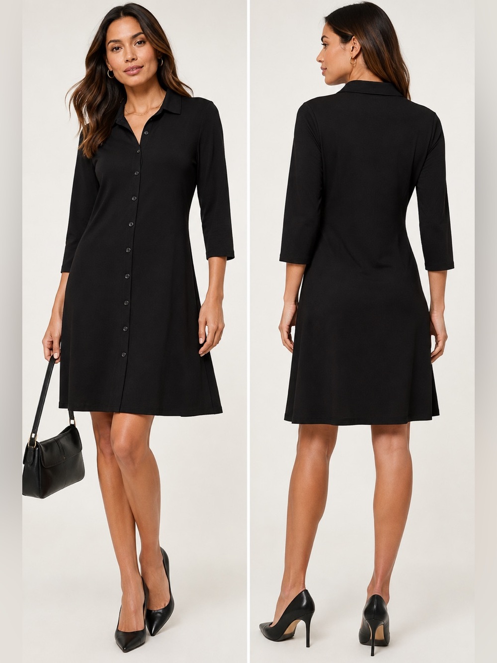 H by Halston Jet Set Jersey Knit Polo Shirt Dress Black Size medium 8-10
